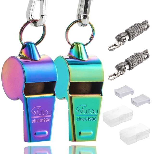HUTOU Silbato 2 Paquetes de Acero Inoxidable Silbato Deportivo para Entrenador con cordón Silbato con Sonido Fuerte y nítido Ideal para Entrenadores Árbitros y Oficiales