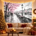 thumbnail image 3 of Rainy Gray Riverside City with Pink Blossoms and Couple Under Umbrella, Romantic Watercolor for Couples, Street Art Wall Decor, Anniversary Gift, Tapestry Wall Hanging for Bedroom and Living Room, 3 of 7