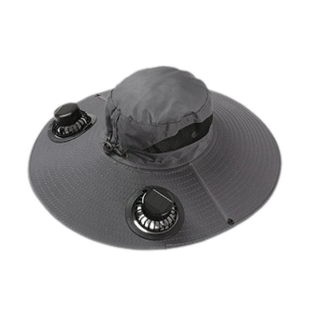 Sombrero de ancha para exteriores con ventilador incorporado, ligero, para pesca y playa gris