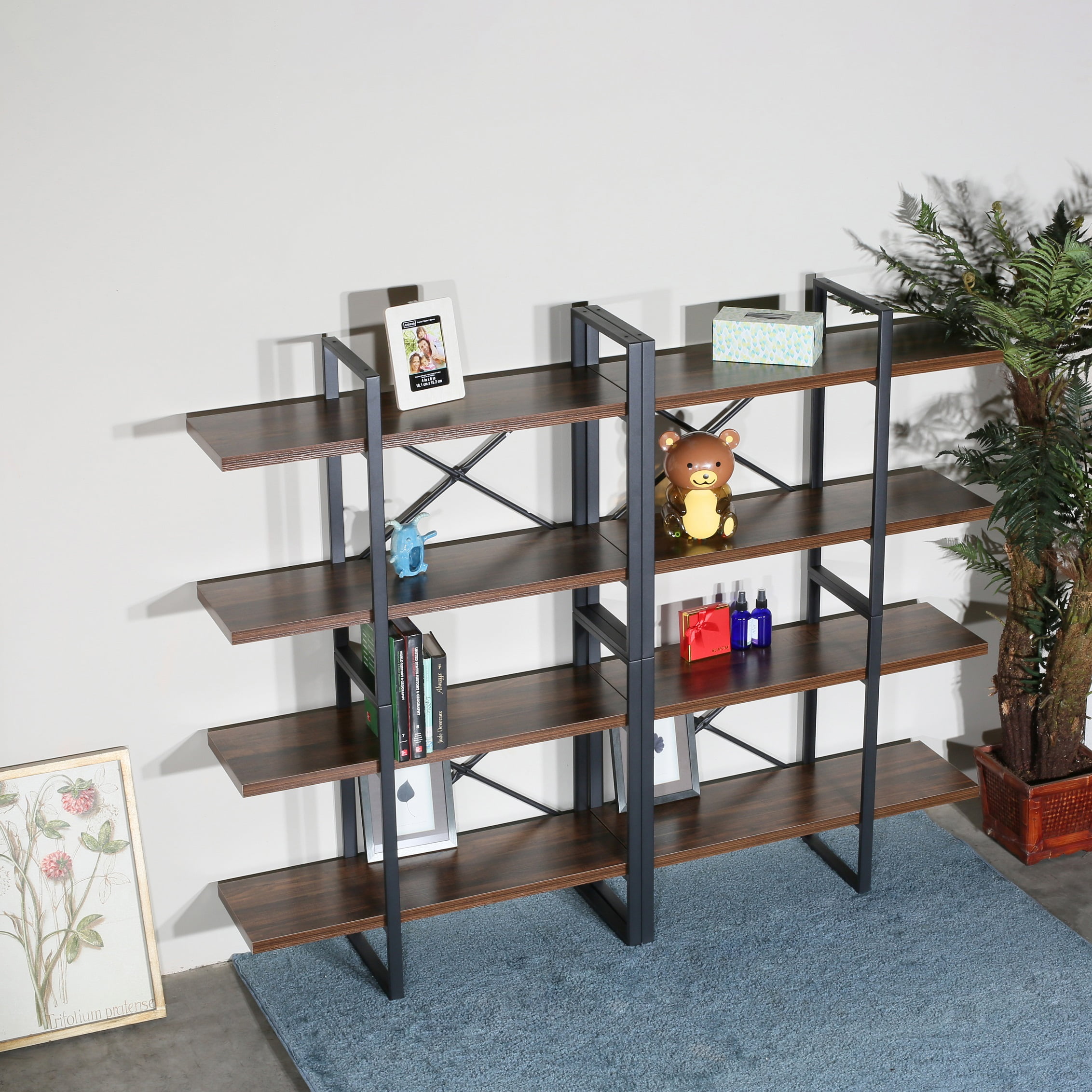 Brown Wood and Metal Industrial 8-Tier Etagere Bookcase
