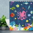 thumbnail image 3 of Kids Shower Curtain for Bathroom,Cartoon Sea Ocean Animal Shower Curtain with Dolphin, Ocean Fish Shower Curtains Set with 12 Hooks, Waterproof Cool Shower Curtain, 72''''W x72 ''''H, 3 of 6