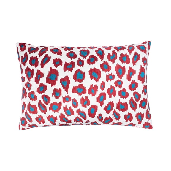 Leopard Blue Silk Velvet Ikat Pillow, 16" X 24"