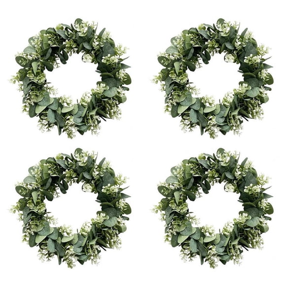 4X Eucalyptus Wreath Farmhouse Decor, Green Front Door Artificial Spring Summer Greenery