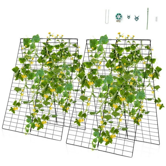 Topcobe 2 Pieces Foldable A-Frame Trellis Plant Supports with Twist Ties for Garden, Green
