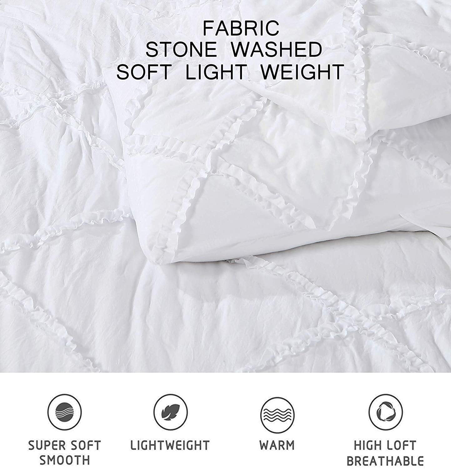 Chezmoi Collection Vivian 3-Piece Diamond Ruffle Trim Washed Microfiber Comforter Set