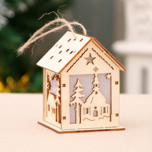 Decoraciones navideñas, regalo artesanal, decoraciones para ventanas, casa de madera brillante, casa de nieve, bar del hotel, decoración del árbol de Navidad, colgantes
