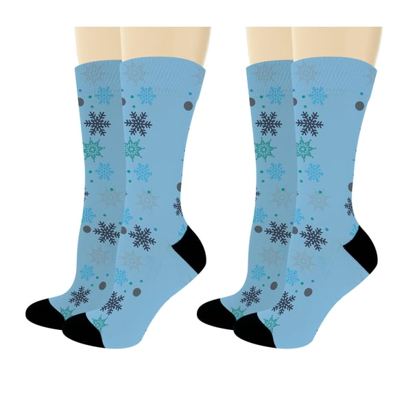 ThisWear Christmas Apparel Winter Wonderland Snowflake Print Winter Holiday Socks 2-Pairs Novelty Crew Socks