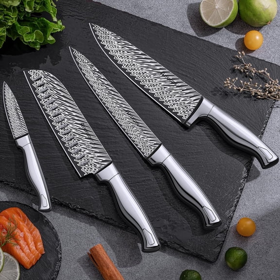 15 Piece Kitchen Knife Set with Built-in Sharpener, German Stainless Steel Knife Block Set, - Full-Tang Knives, Dishwasher Safe, Silver
