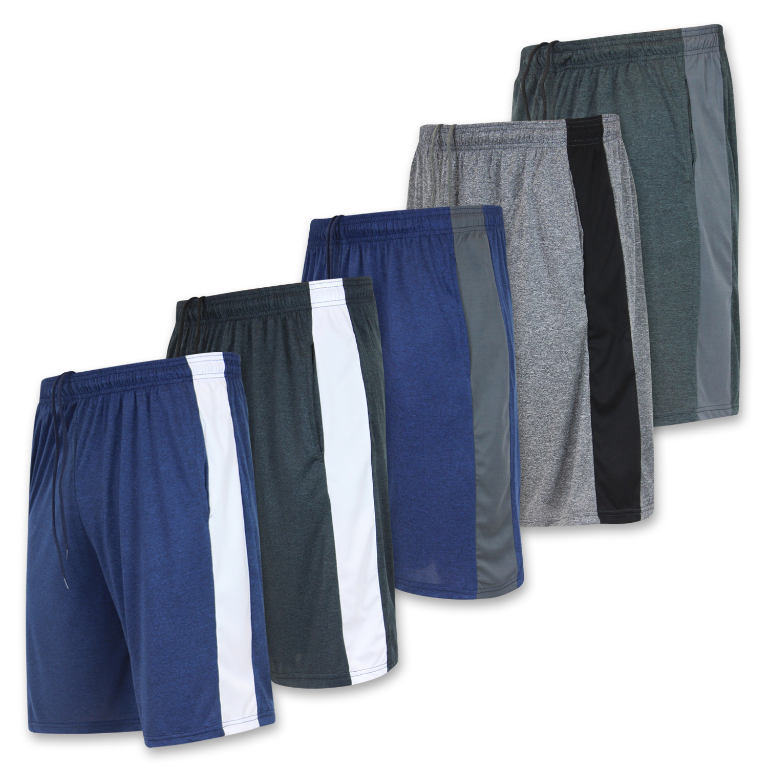 5 Pack:Mens Dry-Fit Sweat Resistant Active Athletic Performance Shorts