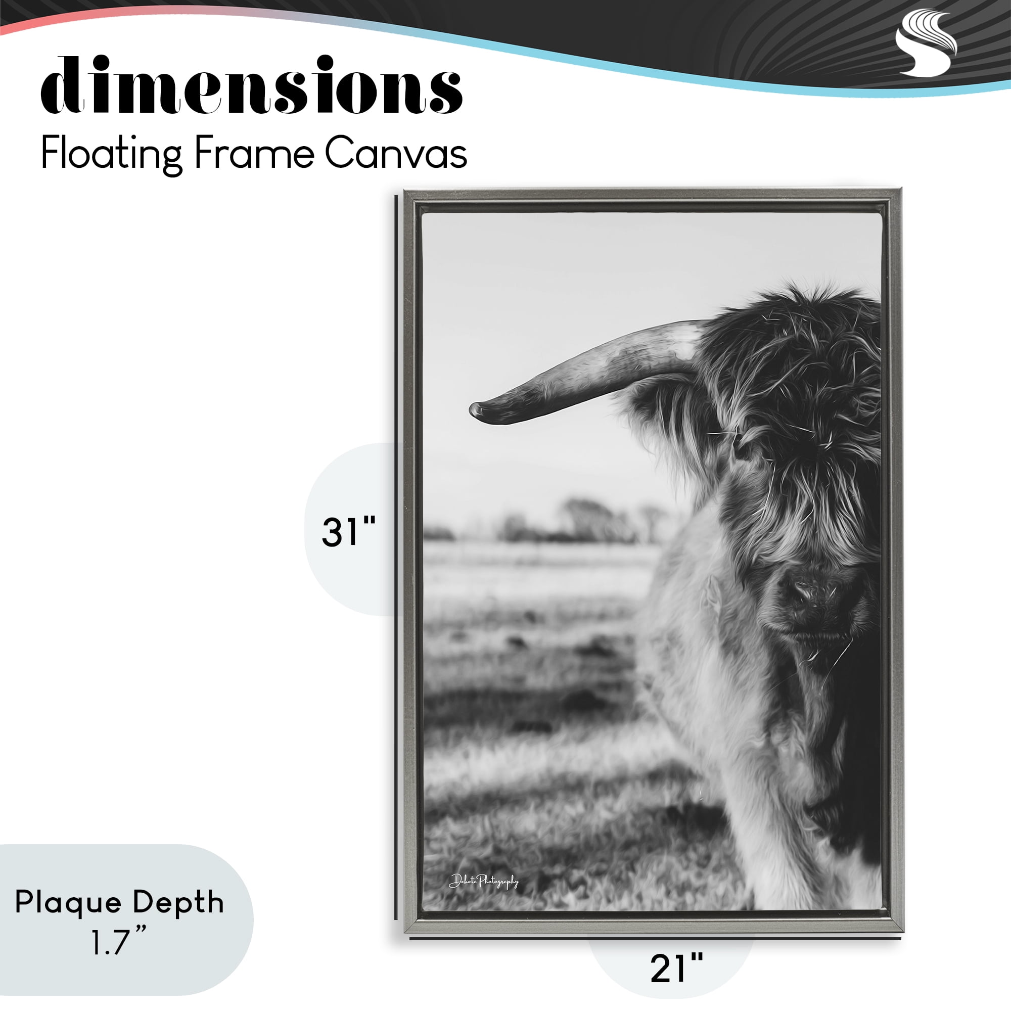 Stupell Industries Baby Cattle in Monochrome Gray Framed Floater Canvas Wall Art, design by Dakota Diener