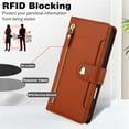 thumbnail image 5 of For Samsung Galaxy A05s 6.7-inch RFID Blocking Protective Purse Wallet Case For Women Men Multi-Card Slots Zipper Pocket Detachable Shoulder Strap And Wrist Strap,Shockproof Phone Case,Brown, 5 of 8