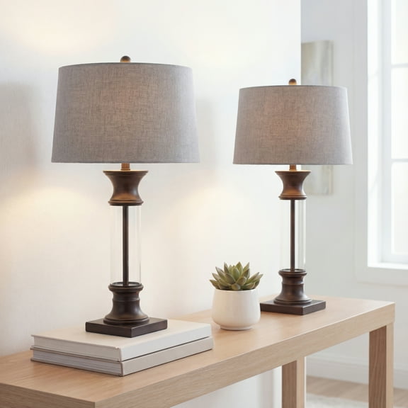 JONATHAN Y Hunter 32" Metal/Glass LED Table Lamp, Bronze (Set of 2), JYL4000A-SET2