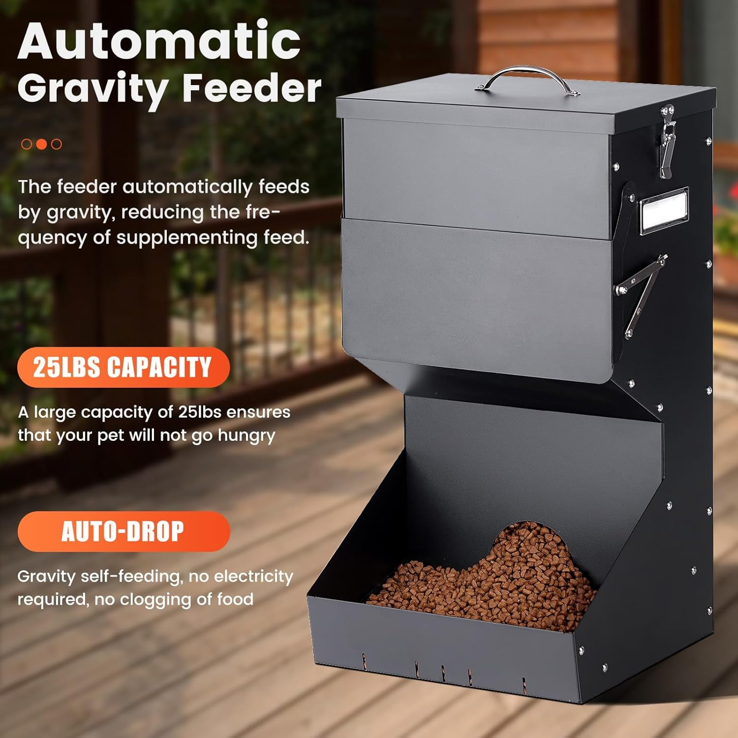 Outdoor Dog Feeder for Large Dogs, Automatic Dog Feeder Large Breed and Gravity Dog Food Dispenser for Dogs, Cats, Deer, Chicken, Ducks, Geese