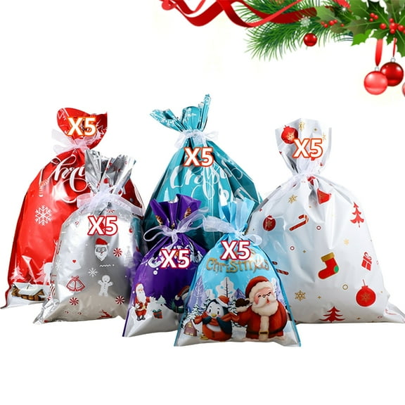 Assorted Size Christmas Bags Pack Of 27 Premium Plastic Secure Closure Santa Gift Wrapping Party Supplies