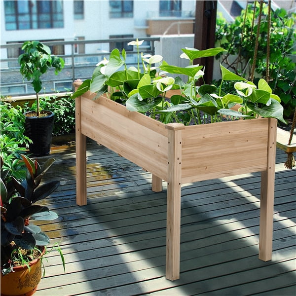 Wood Garden Bed Rectangle Raised Planters Planter Box Plants Vegetables Flowers Herbs Elevated Planter for Garden/House/Yard