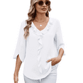 thumbnail image 2 of Womens Dressy Casual Blouses 3/4 Sleeve V Neck Ruffle Tops White XXL, 2 of 5