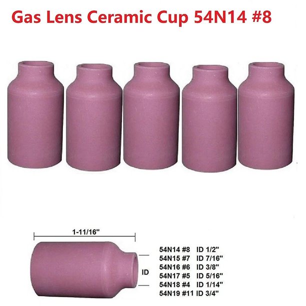 5 uds lente de Gas taza de cerámica 54n14 #8 para soplete de soldadura Tig 17/18/26 boquillas de alúmina funcionan con cuerpo de pinza de lente de Gas 45v24-45v29 ShuxiuWang 8390613419491