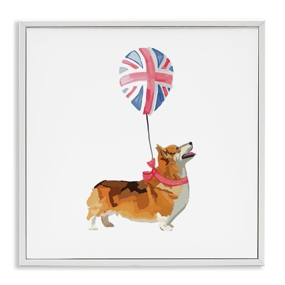 Stupell Industries Farmhouse UK Royal Corgi Dog Balloon White Framed Giclee Art, 12 x 12, by Amelia Noyes