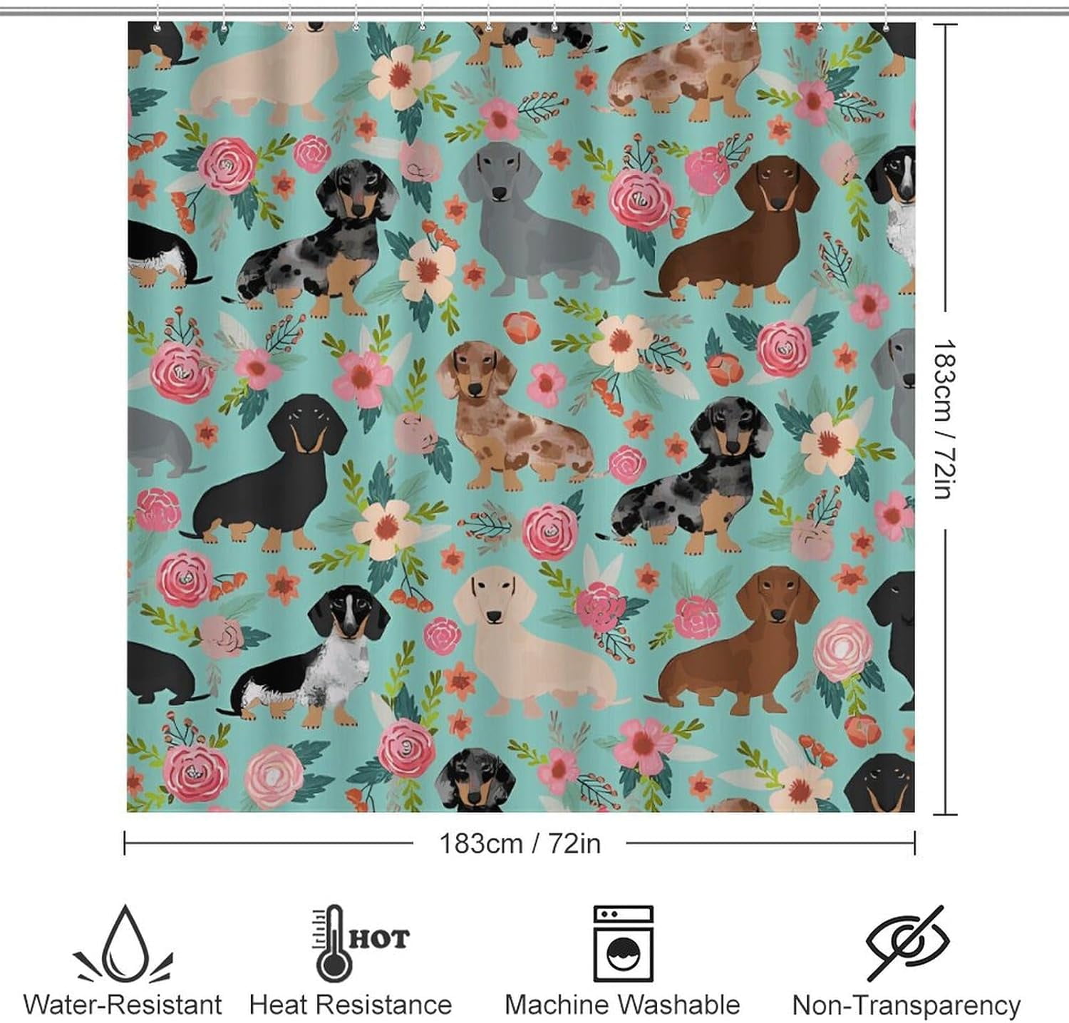 Bathroom Set,Dachshund Print Bathroom Rug Set,Bath Rug Set 4 Piece,Modern Shower Curtain Set with Shower Curtainand 12 Hooks