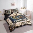 thumbnail image 2 of Manfei Retro Pike Fish Twin Bedding, Fishing Tool Print Bedding Comforter Set, Navy Beige Olive, Black Reversible, 7-Piece, 2 of 6