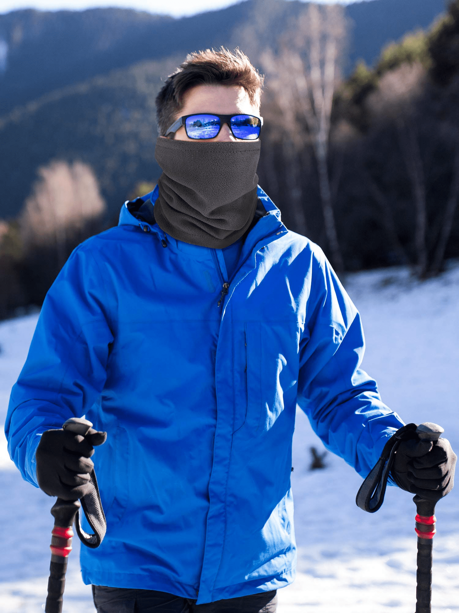 Neck Gaiter Ski Mask Warmer Scarf 2 Pieces Windproof Outdoor Sports Face Cover Unisex Black Gray