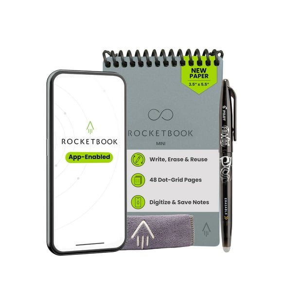 Cuaderno Rocketbook Mini de 9 x 14 cm, reutilizable, punteado, compatible con la aplicación