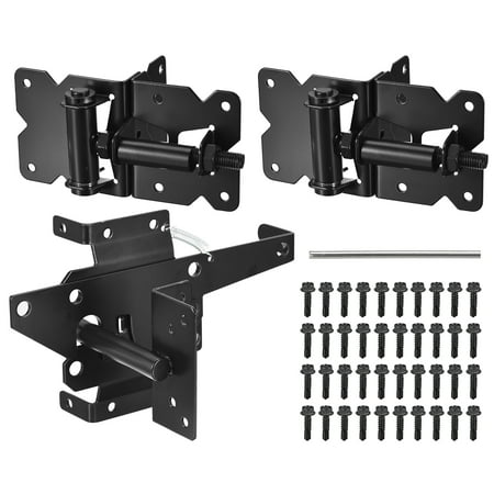 

Uxcell 2pcs Self Closing Gate Hinges and Gate Latch Hardware Kit with Self-Tapping Screws and Adjuster Tool Black