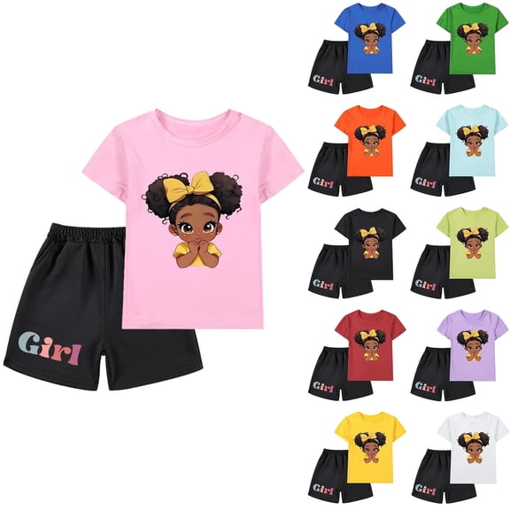 Piuwrlz Kids Short Sets Boys Girls Summer Outfit Set Printed Round Neck Tight Shirt T-Shirt and Shorts Set Purple Size 11 Years
