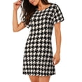 thumbnail image 2 of Balery Black and white houndstooth Camisón de manga corta con cuello redondo para mujer, cómodo y elegante., 2 of 6