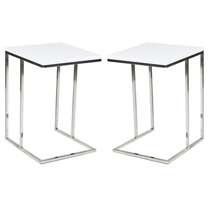 Home Square Fred Modern Gloss Lacquer & Metal Tray Table in White Set of 2