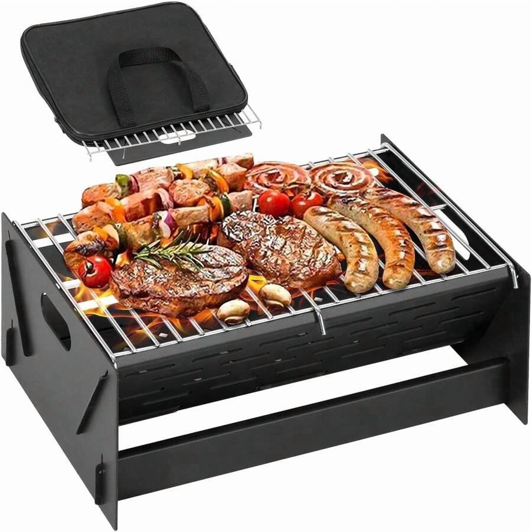 15.9" Foldable Portable Camping Charcoal Grill - Rust-Resistant Compact Tabletop Grill With Detachable Grate & Quick Assembly For Outdoor Cooking BBQ Smokes Beach Patio Backyard