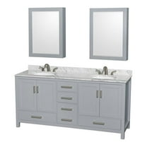 Wyndham Collection Sheffield 72" Wood Double Bathroom Vanity in White/Gray
