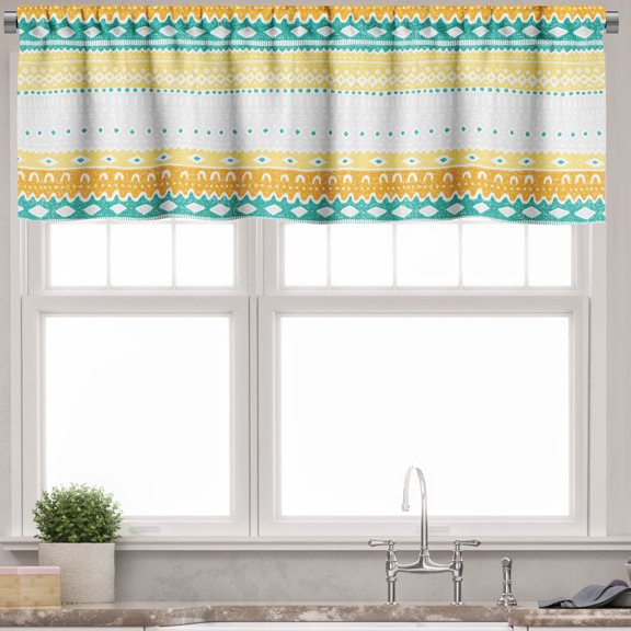 Ambesonne Pastel Valance Pack of 2, Hand Drawn Tribal Motifs, 54"X12", Teal Orange Pale Yellow