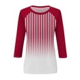 thumbnail image 4 of CLOISE Tops for Women Fall Cute Striped Tops Scoop Neck 3/4 Sleeve Shirts Tunic Colorblock Basic Blouses Elegant Clothes Red 2XL, 4 of 5