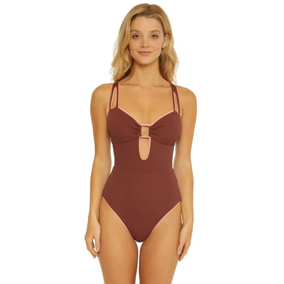 BECCA by Rebecca Virtue Modern Edge Rib Kylam High Leg One-Piece Coconut SM