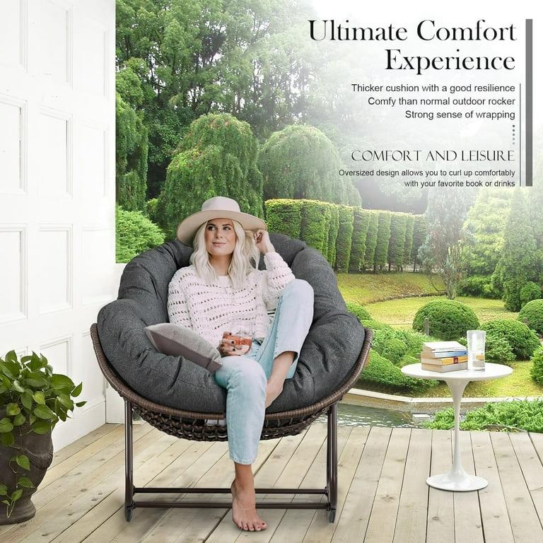 Outdoor Rocking Chair Set of 2 Patio Oversized Rattan Egg Rocking
