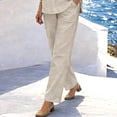thumbnail image 5 of 2 Piece Summer Sets for Women Ndbuld Women's Summer And Linen Set Casual V-neck Top+pants Set Two-piece Set Beige L, 5 of 7
