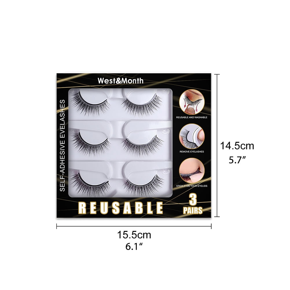 3 Pair Self Adhesive Eyelashes No Eyeliner or Glue Needed Reusable Natural False Eyelashes Gift for Women Natural Look