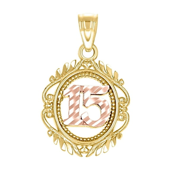 10k Two-tone Gold Womens Sweet 15 Anos Quinceanera Charm Pendant Necklace 20x12.20mm Wide Pendant for Women