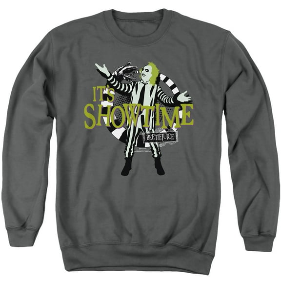 Beetlejuice Its Showtime Unisex Adult Crewneck Sweatshirt,Charcoal, 2X-Large