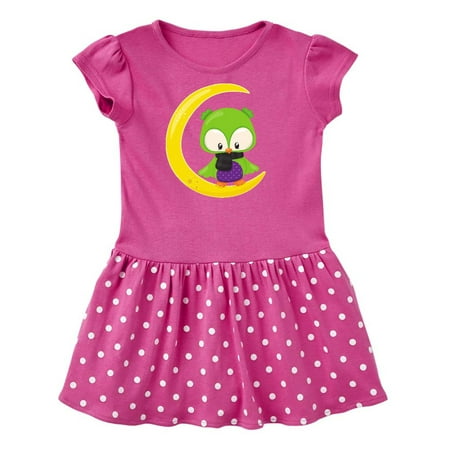 

Inktastic Green Owl Owl On The Moon Young Moon Halloween Gift Toddler Girl Dress