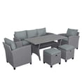 thumbnail image 6 of 6-Piece Patio Furniture Set, 63" Wicker 3 Seat Couch & Two Single Sofa Chair & 2 Cushioned Ottomans & 56" Center Table, Outdoor Conversation Set for Garden Backyard, 6 of 9