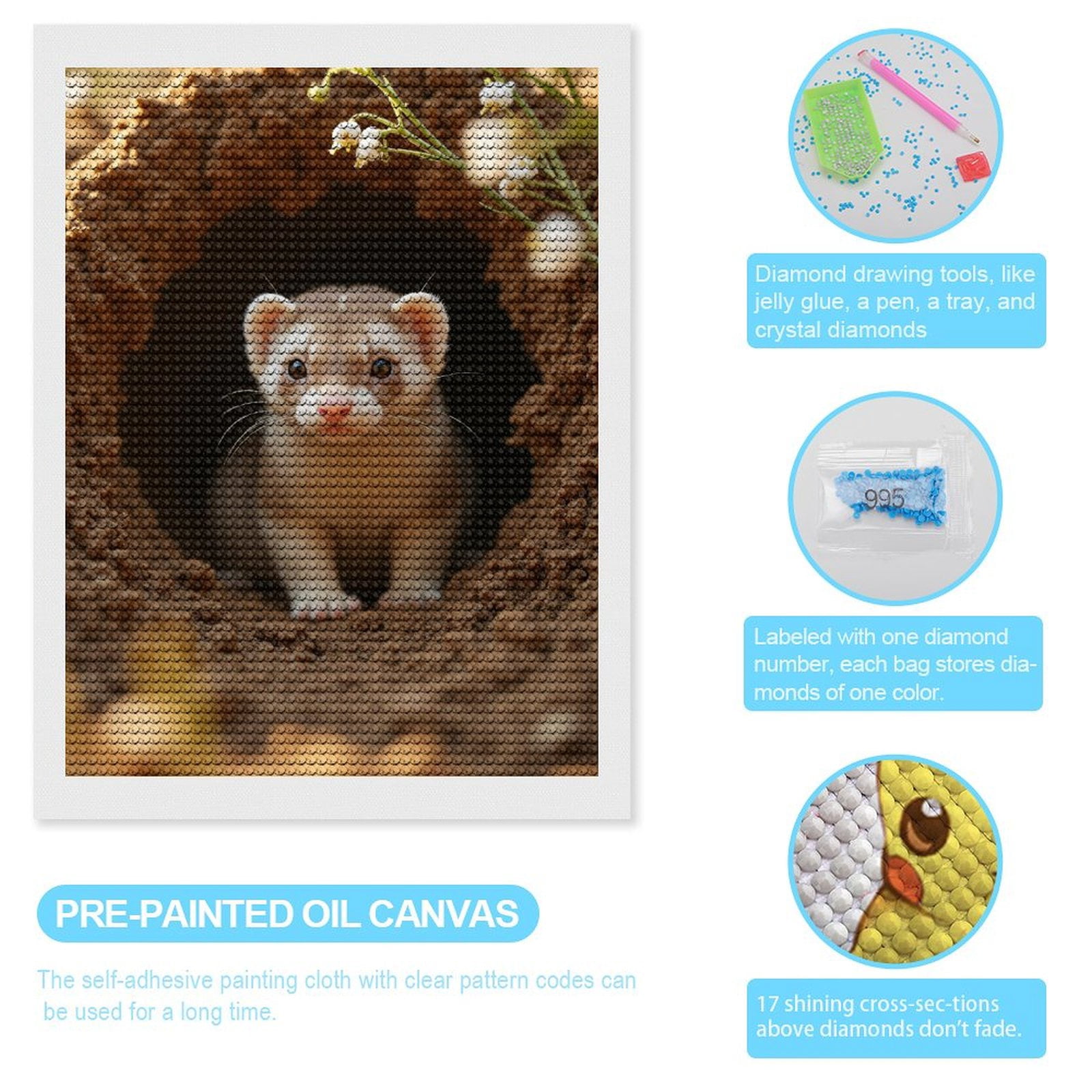 Diamond Art Kits for Adults, Tunnel Ferret Floral Adventure 5D Diamond Painting Kits for Adults Beginners, DIY Full Drill Diamond Painting, Gem Art and Crafts 12x16