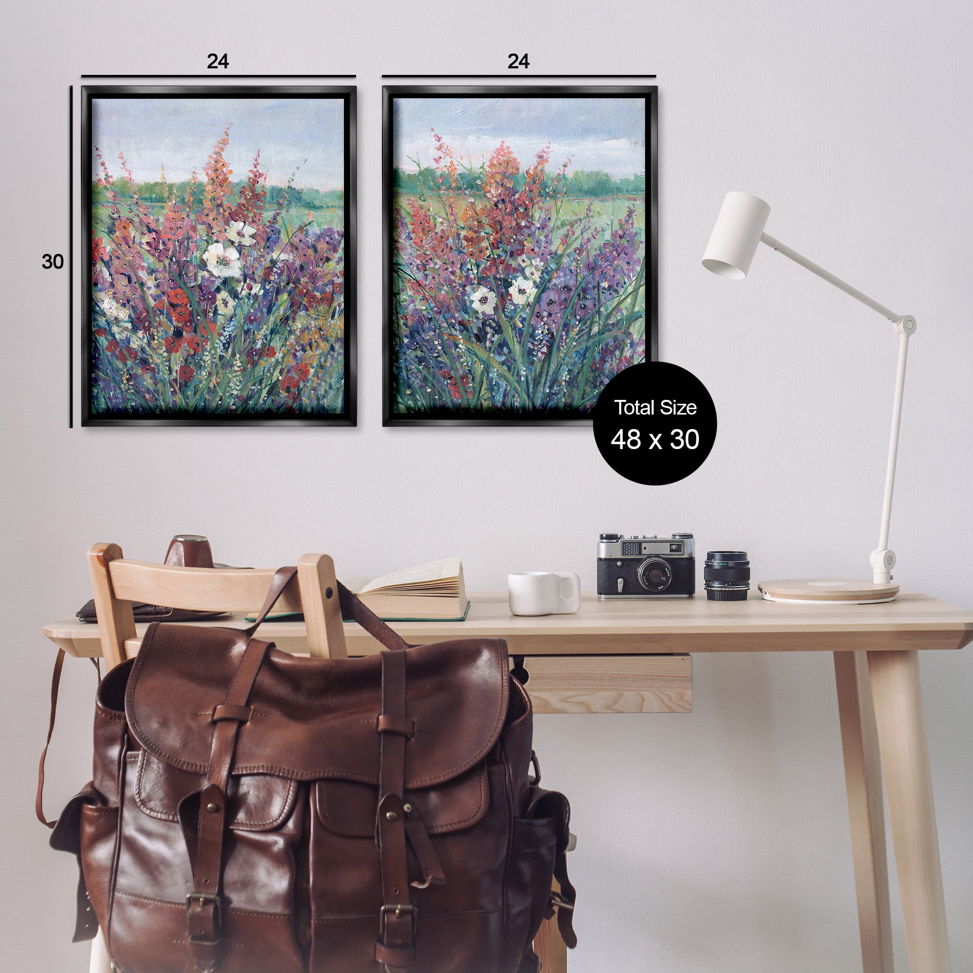 Stupell Industries Blooming Meadow Plants Botanical & Floral Painting Black Floater Framed Canvas Art Print Wall Art, 25 x 31, Set of 2