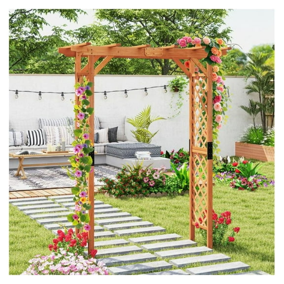 7ft Garden Arbor, Wooden Archway Plant Pergola for Outdoor Wedding & Pathway, 49"x32"x88" Fir Wood Arbor