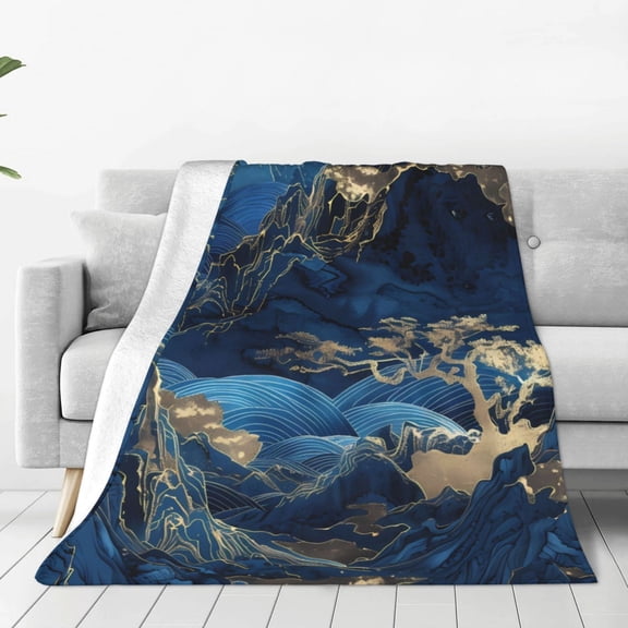 Rateoe Golden Blue Mountains Print Fuzzy Fleece Throw Blanket Extra Large,Super Soft,Fluffy and Warm Blankets for Couch,Bed,All Season Use (40"x30")