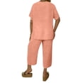 thumbnail image 3 of Women's Plus Size 2 Piece Outfits Short Sleeve V Neck Pullover Top Wide Leg Pants Lounge Set 2026 Pink XL, 3 of 3