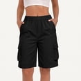 thumbnail image 2 of Sewkxo Bermuda Shorts for Women Cargo Shorts Knee Length Elastic Waist Long Shorts for Summer Casual Shorts with 6 Pockets,Black S, 2 of 6
