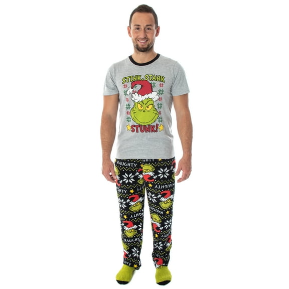 Dr. Seuss The Grinch Stink, Stank, Stunk! 3 Piece Gift Pajama Set - Fleece Pajama Pants, Shirt, And Cozy Socks