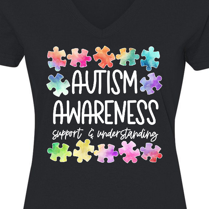 Inktastic Autism Awareness Support and Understanding Puzzle Pieces Women's V-Neck T-Shirt